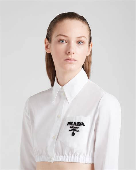 cropped prada shirt|White Poplin Cropped Shirt .